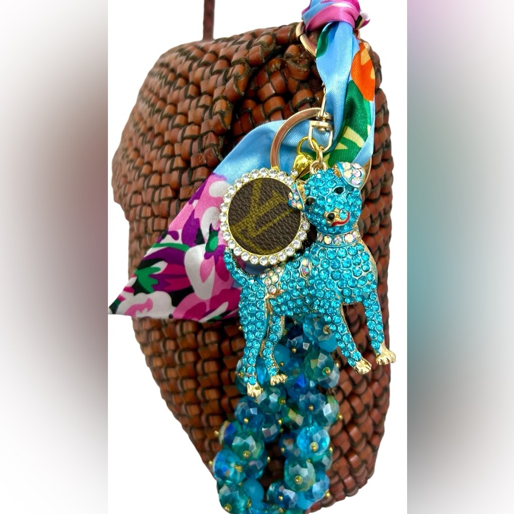 Handmade Luxe-Inspired Upcycled Bag Charm w/Crystal Dog & Sparkly Beads✨NWOT✨